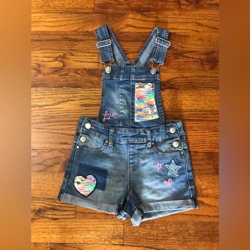 Jordache Kids Denim Blue Jean Overall Shorts w/ Sequins Hearts Stars Love
4 / 5 - Picture 6 of 14
